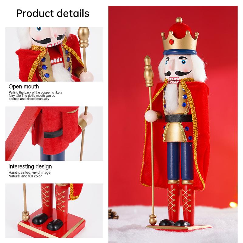 38CM Christmas Wooden Nutcracker Vintage Statue Creative Puppet Handmade European Style Model Red King Doll Christmas Gift Home Decoration