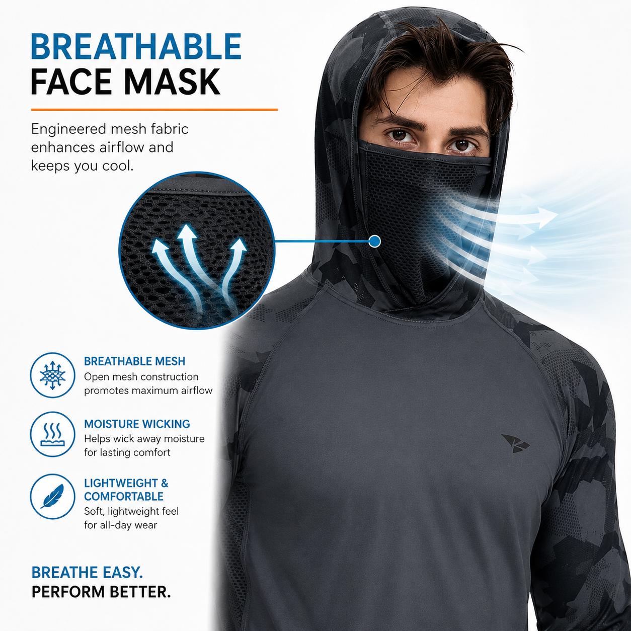 【RODEEL】915 Sun Hoodie Shirts w/ Mask Neck Gaiter Men UPF 50+ UV Protection Long Sleeve Lightweight Quick Dry Moisture Wicking Breathable Cooling Athletic Activewear for Outdoor Fishing Boating Hiking Construction Roofing Framing Landscaping summervibes 【RODEEL】915 Sun Hoodie Shirts w/ Mask Neck Gaiter Men UPF 50+ UV Protection Long Sleeve Lightweight Quick Dry Moisture Wicking Breathable Cooling Athletic Activewear for Outdoor Fishing Boating Hiking Construction Roofing Framing Landscaping summervibes