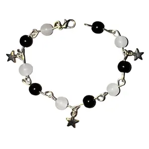 Sleek Black and White Star Bracelet with Adjustable Fit