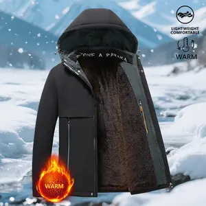 Men's Winter Warm Cozy Fleece Lined Hooded Jacket - Removable Hood, Letter Print Windproof Waterproof Suitable for Everyday Wear & Outdoor Hiking