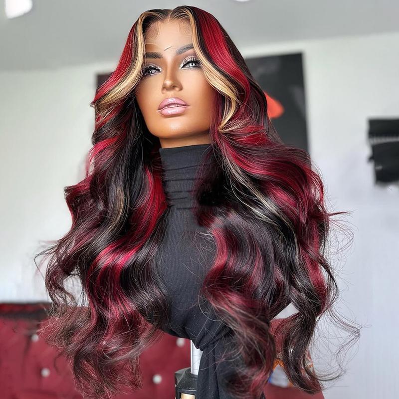 180 Density Red Blonde Highlights HD Transparent Lace Wig