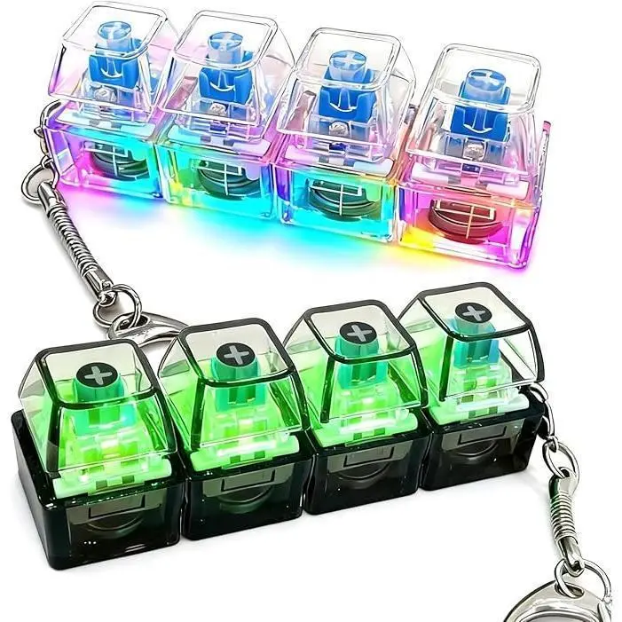 Glowing Keyboard Fidget Toy, 4-in-1 Decompression Button Keychain, Stress-Relief Finger Clicker,Finger Clicker Toys, Button Stress Relief Fidget Gifts to Relief Stress