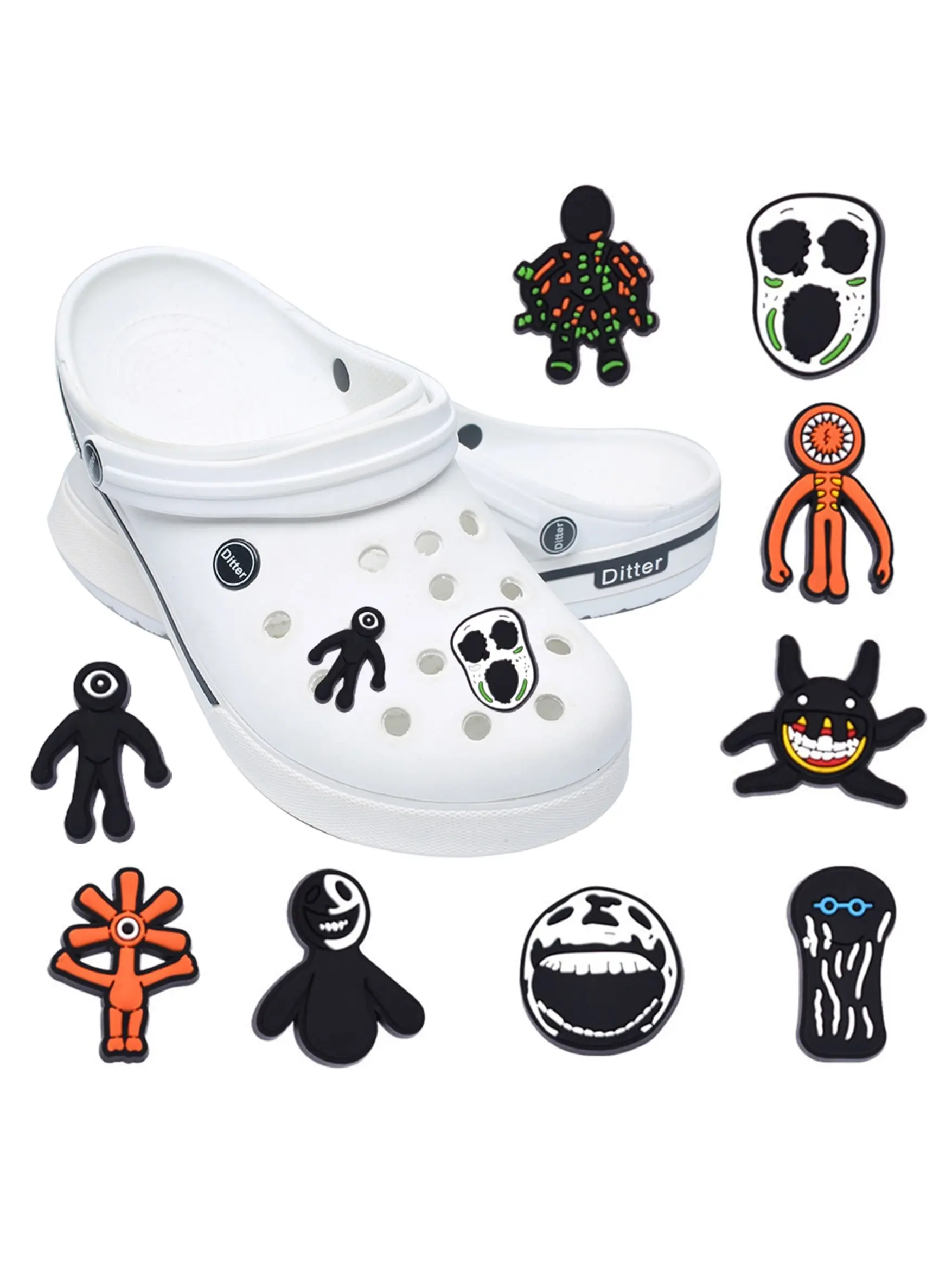 9pcs Cartoon Horror Game Character Series PVC Shoe Accessories Decor, Detachable Waterproof DIY Party Gifts, Ideal for Men and Women