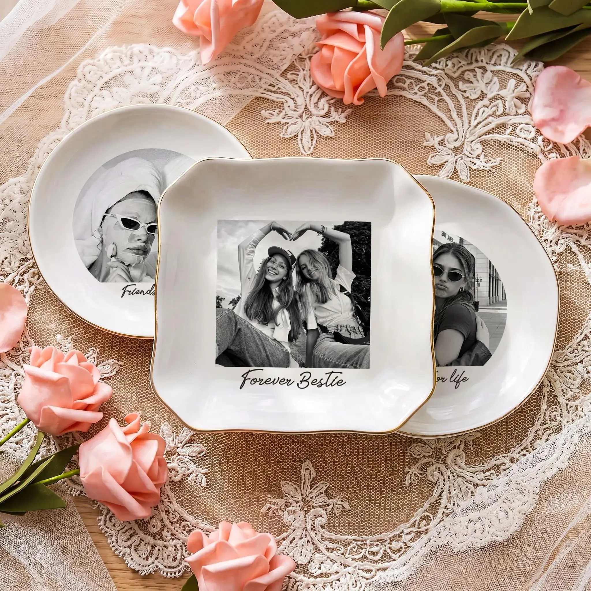 Personalised Photo Trinket Dish with Stand: Custom Jewelry Ring Dish, Wedding Gift, Bridesmaid Proposal, Trinket Tray for Best Friend/Bestie Fei Jiang