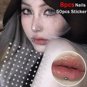 58pcs Non Piercing Lip Nails Sticker Selfadhesive Waterproof Reusable Fake Lip Nail Eyebrow Nose Ring Body Belly Button Jewelry