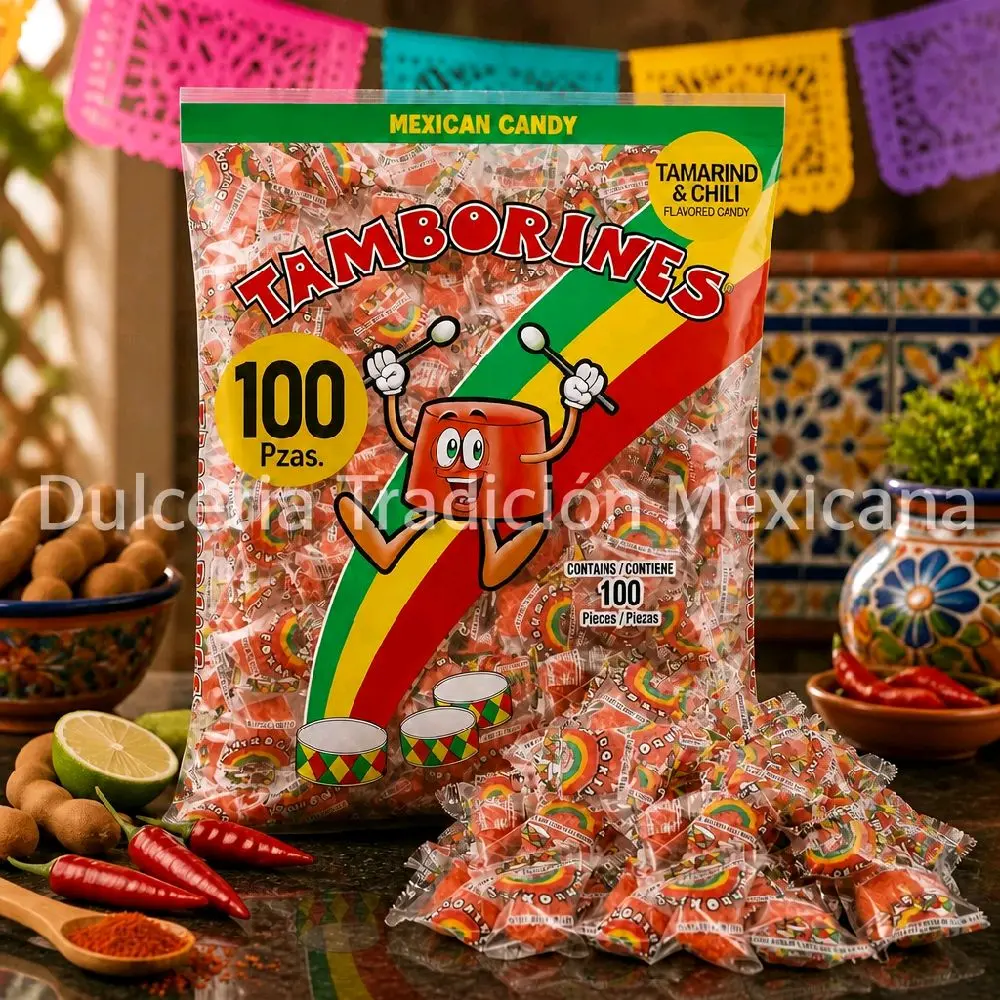 Sweet Tamarind and Chili Flavored Tambourines 100 Pieces Mexican Candy Snack