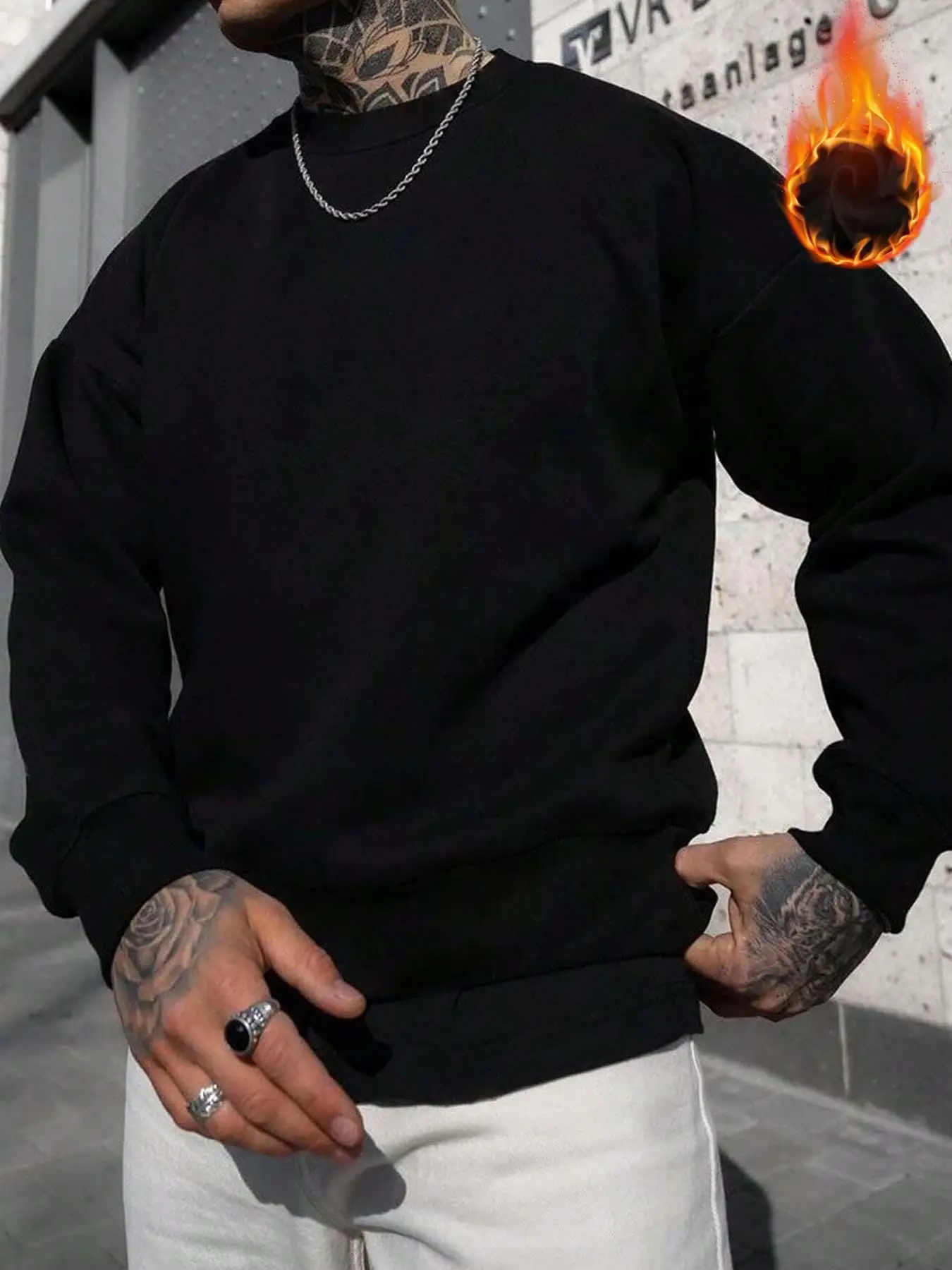 Unisex Men's Plain Round Neck Essentials Sweatshirt, Loose Fashion Drop Shoulder Longsleeves Pullover Tops, Drippy Outfits, Going Out Outfit