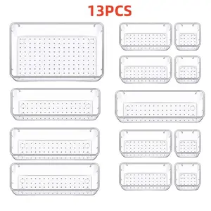 Clear Drawer Organizer Set, Multi-grid Drawer Storage Box, Home Organizer for Cosmetic, Skin Care, Makeup, Summer Gift, Beauty Organizer, Beauty Supplies Organizer, Durable Storage Organizer