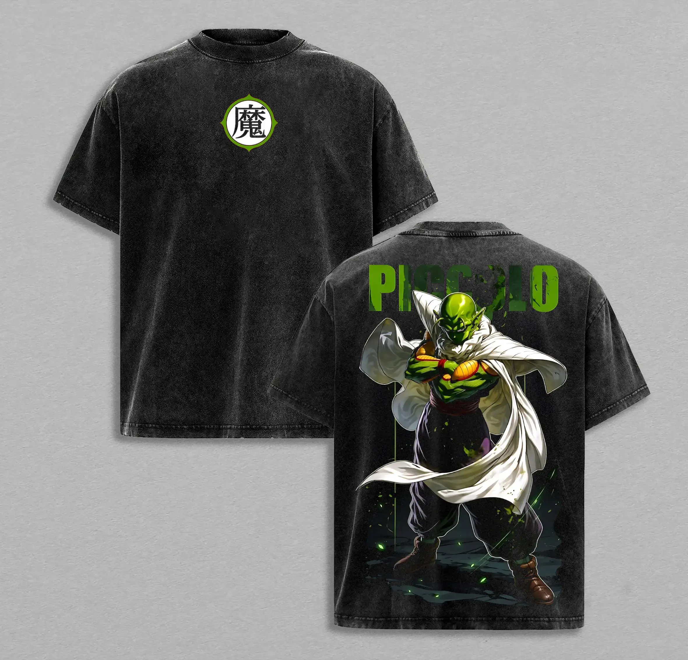Men's Dragon Ball Z Namekian Warrior Piccolo Vintage Washed Graphic Oversized Short-Sleeve T-Shirt - Breathable, Casual, Highres DBZ Art, Namekian Icon Tee for Train