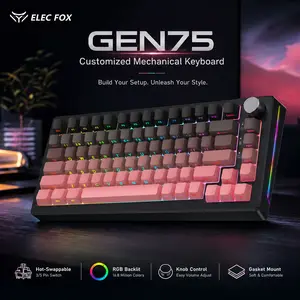 ELECFOX GEN75 Wireless Gaming Mechanical Keyboard, 75% Hot-Swappable, Volume Control Knob, Tri-Mode Connection with USB Charging, RGB Backlight & Side Flowing Lights, PBT Side-Printed Keycaps, Budget Keyboard