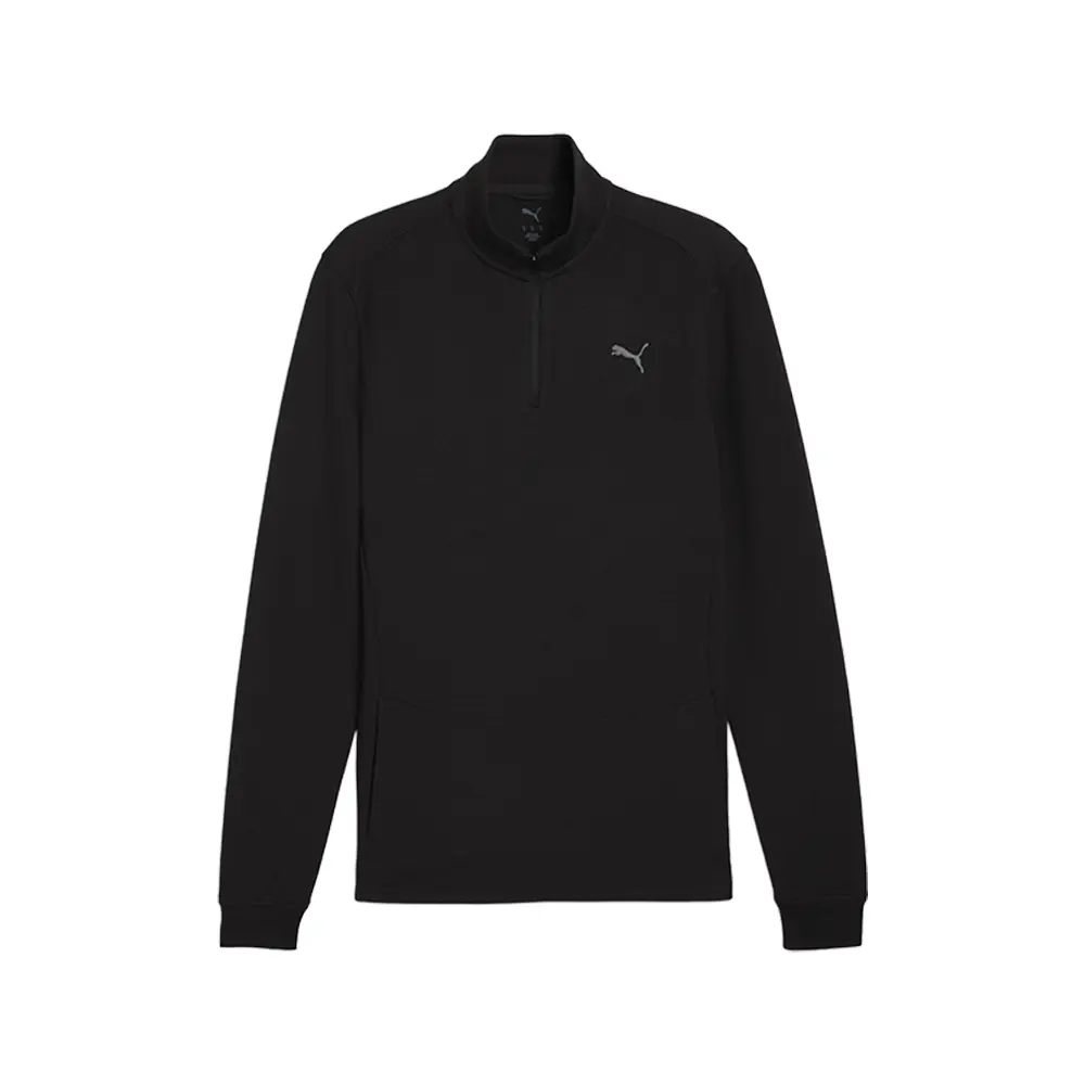 PUMA Mens Cloudspun Collared Neck Long Sleeve Quarter Zip Sweater Casual - Black