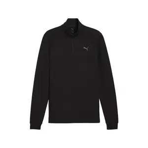 PUMA Mens Cloudspun Collared Neck Long Sleeve Quarter Zip Sweater Casual - Black
