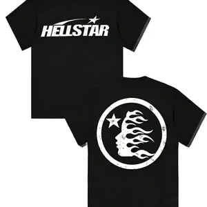 TLXT 100% Cotton Hell Star Pattern Double Sided Printed T-Shirt, High Quality Crew Neck Casual Short Sleeve Top for Spring & Summer