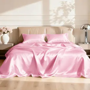 Full Size Sheet Sets - 4 Piece Pink Sheet Set Full with Deep, Luxury Silk Feel Bed Sheets Full Bedding Set (1 Flat Sheet,1 Fitted Sheet,2 Pillow)