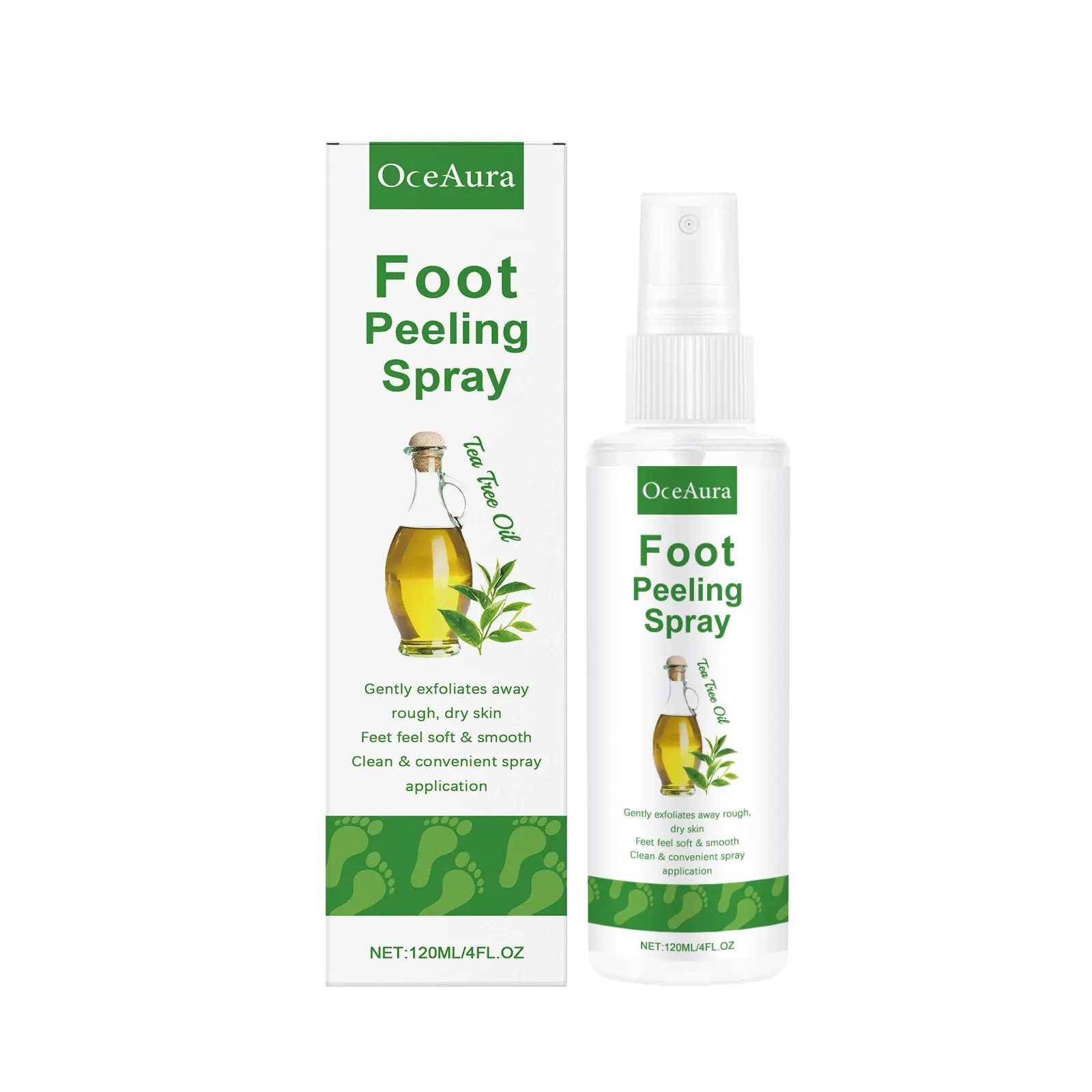 OceAura Tea Tree Oil Foot Peeling Spray, Salicylic Acid Hyaluronic Acid Exfoliating Mist, Deep Nourish Moisturizing Remove Dead Skin Gentle Daily Foot Care Spray