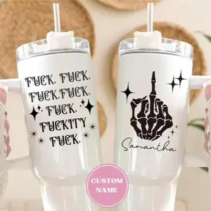 Custom Swear Word Tumbler 40oz , Middle Finger F*ck Personalized Attitude Gift, Sarcastic