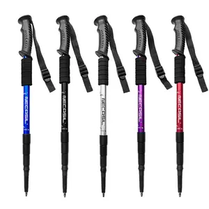 Outdoor Travel Multifunctional Trekking Poles, Four-Section Extendable Straight Handle, Ultra-Light Locking Structure, Shock Absorbing Cane, Hiking Stick Pole