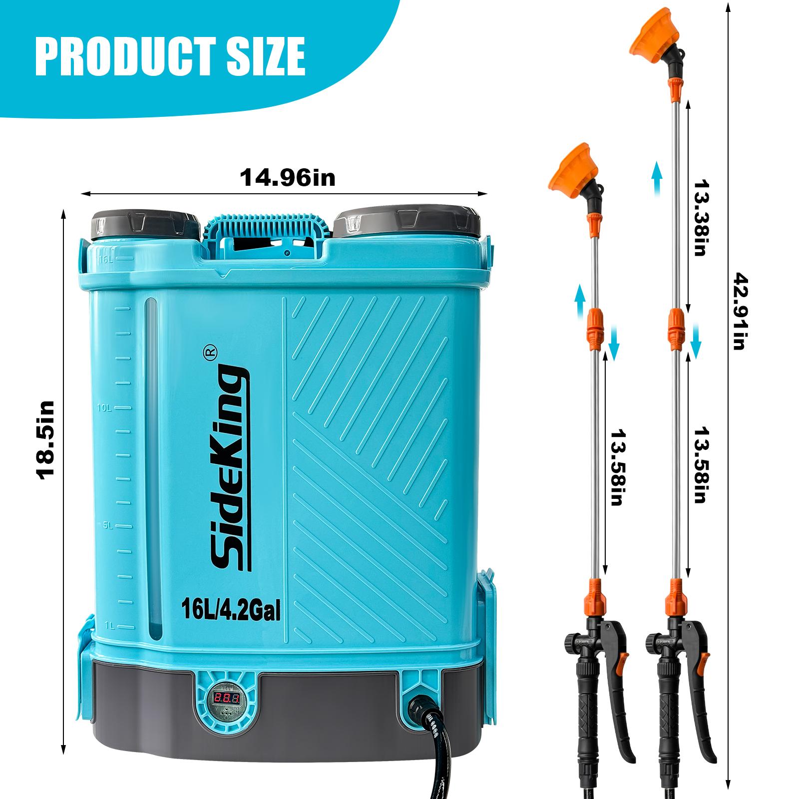 SideKing 4 Gallon 0-100 PSI Adjustable Pressure Sprayer Compatible with Makita 18V Battery Electric Sprayer with Wand 5 Nozzles 2.6Ah Battery Charger Included Home Pest Control Indoor Bug Killer