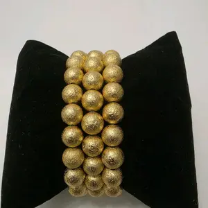 18K Gold Plated 3 in 1 Elastic Big Beaded Bracelet with Brush Texture "Diamondcut"