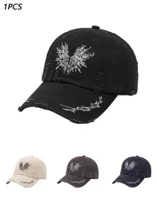 Baseball Cap Ripped Frayed Butterfly & Thorns Embroidered Dark High Street Subculture Style Surprise Discount! Perfect for [Music Festival Outfit] Livehouse Show, Unisex For Subculture Lovers & Fashion Bloggers