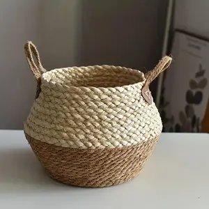 Woven Rope Flower Pot, Large Belly Basket, Large Potted Plant Basket, Garden Pot & Planter, Home Decor Supplies, Garden Supplies