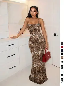 Women's Leopard Print Sleeveless Dress, Sexy Tight-Fitting Party Street Style, Long Dress for All Seasons, Fashionable Women's Clothing, Formal Party Dress, Chic Trendy Dress