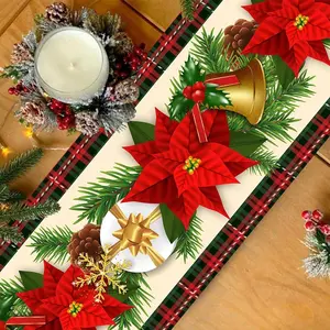 Christmas Table Flag, Bell Large Flower Polyester Tablecloth, Indoor Outdoor Party Decor, Living Room Decoration, Christmas Dinner Table Setting
