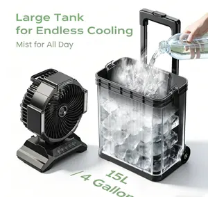 4 Gal Large Misting Bucket Fan, Portable Rechargeable Fan with 40000mAh Battery, Full Remote Control, Retractable Handle, Oscillating Function for Patio, Camping, Travel Essentials, Portable Fan Rechargeable