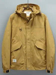 Men's Casual Hooded Workwear Jacket, Long Sleeve, Fitted, Coats, Detachable Hat, Windproof Water-Resistant, Durable Zipper Design, Perfect for Spring & Fall Outdoor Activities