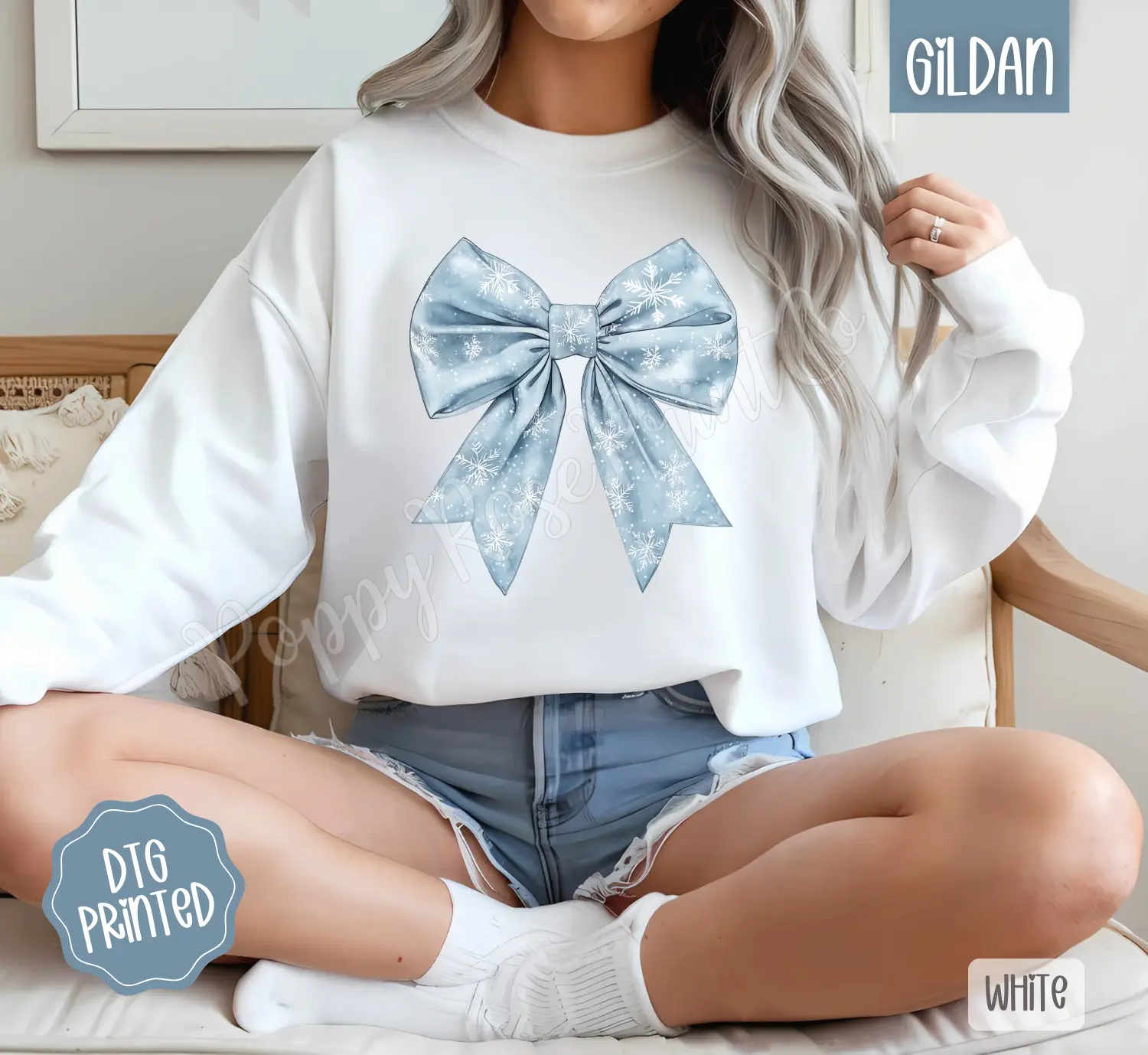 Snowflake Bow Sweatshirt, Winter Sweatshirt for Women