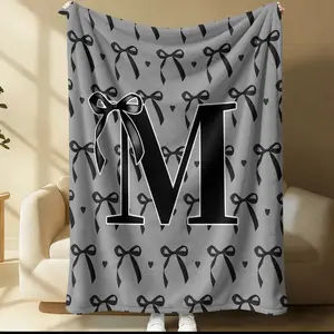 Black Bow & Letter Pattern HD Printed Blanket: Soft, cozy, warm home decor & nap blanket. A perfect gift for family and friends. Throw Blankets