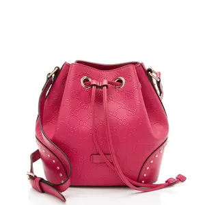 Pre-owned GUCCI leather Shoulder Bags GG Debossed Diamante Studded Bright Bucket Bag