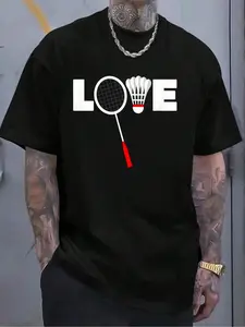 100% Cotton Badminton T-Shirt - LOVE T-Shirt Women's Men's Graphic Tee Crew Neck summer vacation Tops