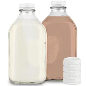 Stock Your Home 64-Oz Glass Milk Jugs with Caps (2 Pack) - 64 Ounce Food Grade Glass Bottles - Dishwasher Safe - Bottles for Milk, Buttermilk, Honey, Tomato Sauce, Jam, Barbecue Sauce