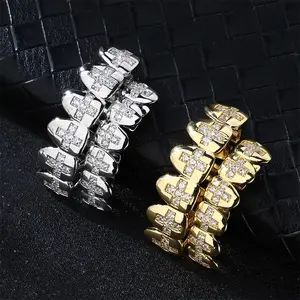 New Bling Cubic Zircon Teeth Grillz Set For Unisex Top Bottom Mouth Gold Silver Color Removable Dental Fashion Jewelry Oral Silicone