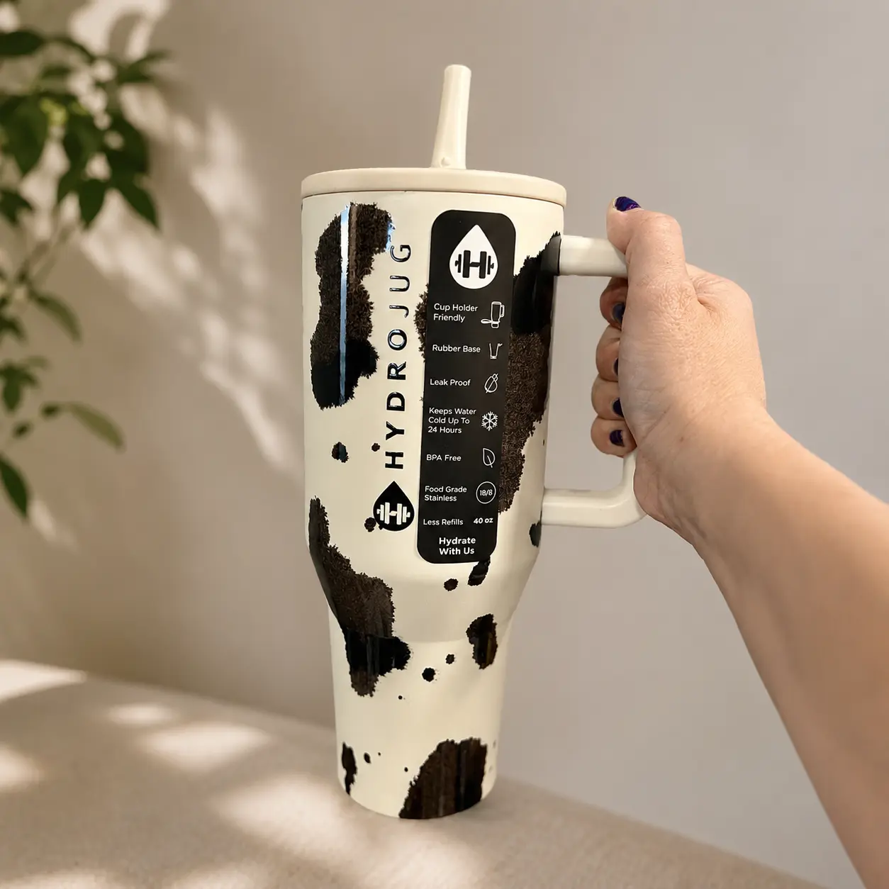 HydroJug Traveler 40oz Insulated Stainless Steel Tumbler – American Heritage Frontier Cow, Handle & Straw, Leak Resistant