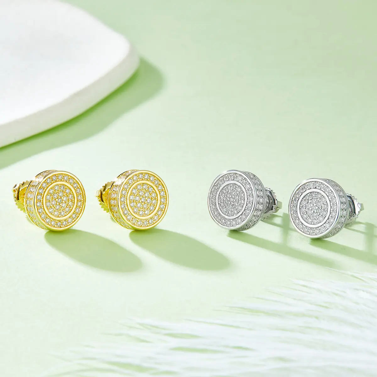 UJ ICE ZC Unisex Round Stud Hip Hop Artificial Coloured Gemstone Earrings - Miami Style, Couple Gifts, Luxury Jewelry