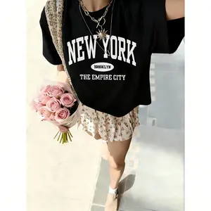 New York Brooklyn Empire City Graphic Tee Women Oversized Streetwear T Shirt Soft Cotton Crewneck Casual Summer Outfit Trendy Y2K Aesthetic