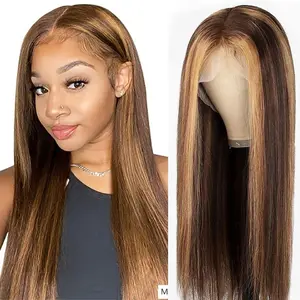 Highlight Ombre Lace Front Wig Human Hair4x4 Straight/Body Wave 4/27 Honey Blonde HD Lace Front Wig Human Hair Pre Plucked  Lace Front Wigs Brown Style