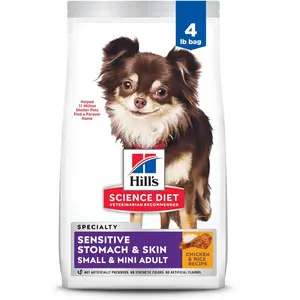 Hill's Science Diet Sensitive Stomach & Skin, Adult 1-6, Small & Mini Breeds Stomach & Skin Sensitivity Support, Dry Dog Food, Chicken Recipe, 4 lb Bag