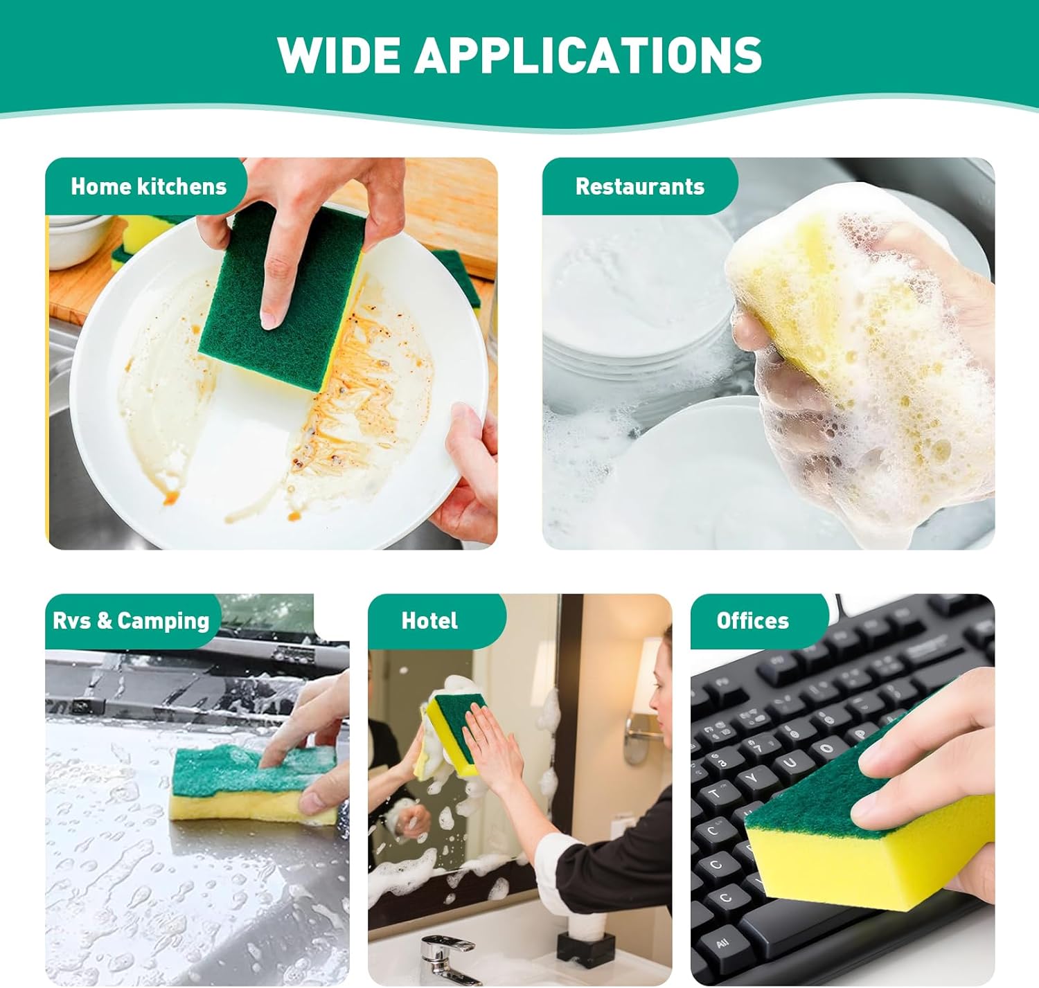 10-Pack Heavy Duty Scrub Sponges, Non-Scratch Kitchen Sponge with Durable Scouring Pad, Dual-Sided Cleaning Reusable Sponge for Dishes, Pots, Pans, Sinks – Extra Absorbent & Long-Lasting Microfiber Set