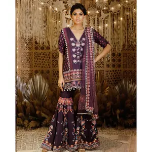 Purple geo-floral printed sharara set