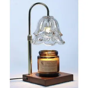 Dimmable Candle Warmer with Adjustable Height, Electric Lamp for Large Jar Candles and Wax Melts, Timer Function and 2 Bulbs Included, Home Decor Gift for Men and Women, Black Floral Design Decorative Fragrance Flower Light Metal Room Wick Wooden