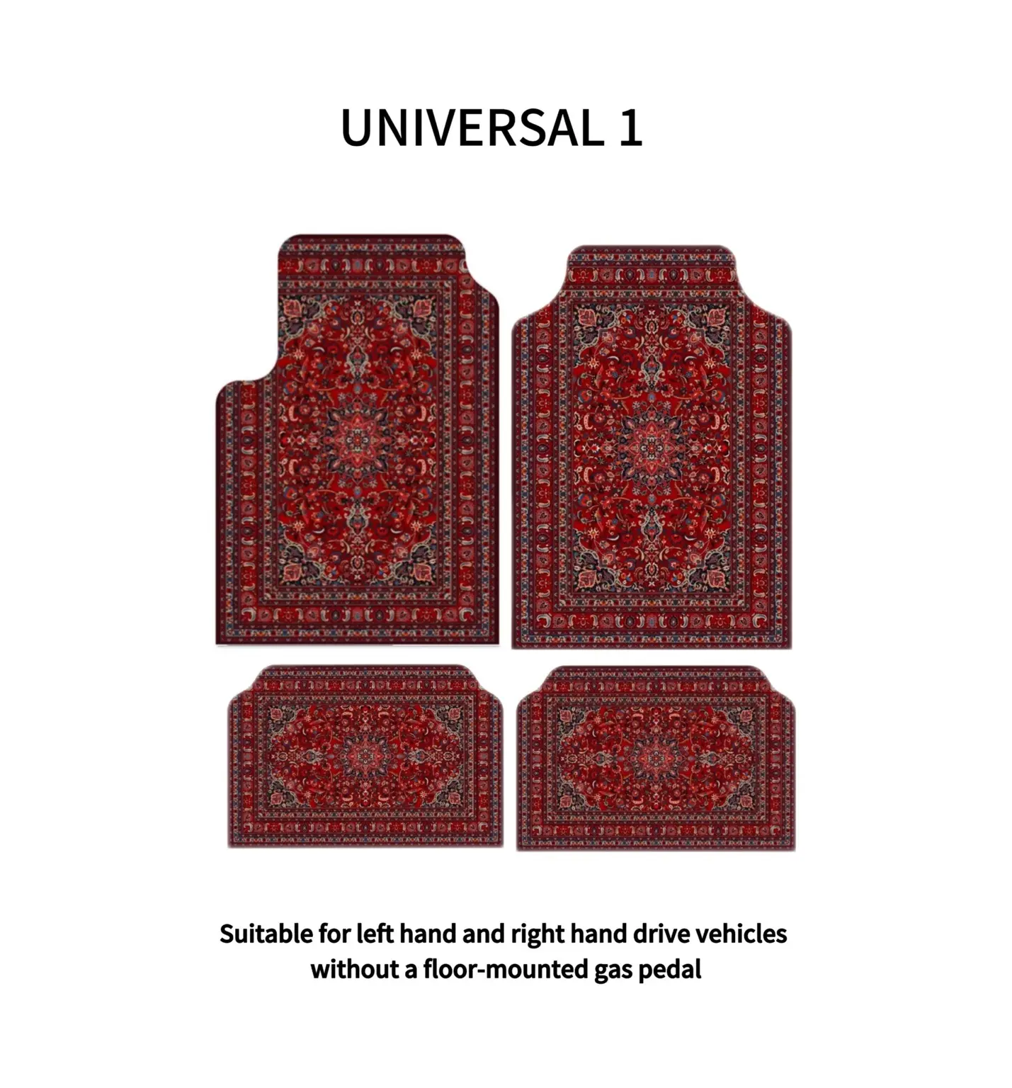 ZafranCulture Saffron-Henna-Ivory Rug-Style Car Floor Mats, Persian & Arabian Cultural Design, Universal Fit for Left/Right-Hand Drive Vehicles (With/Without Gas Pedal) - Automotive Accessories for Car Decorating, Cars Accessories