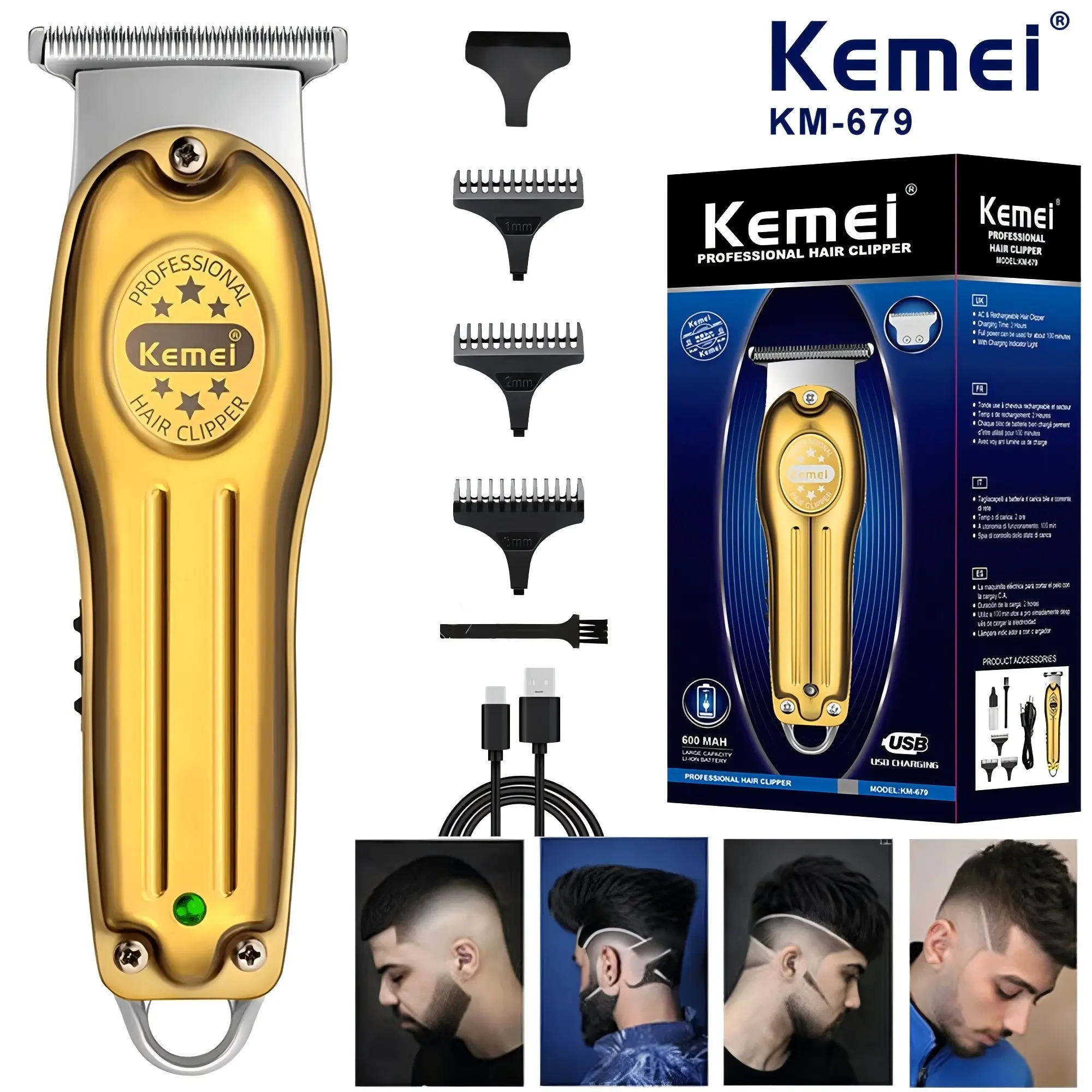 KEMEI Cordless Hair Clipper & Beard Trimmer for Men, Professional Grooming Kit for 0mm Bald Head Haircuts with 3 Guide Combs, USB Rechargeable, Haircut, Beard Shaping Tool Hair Trimmers & Clippers