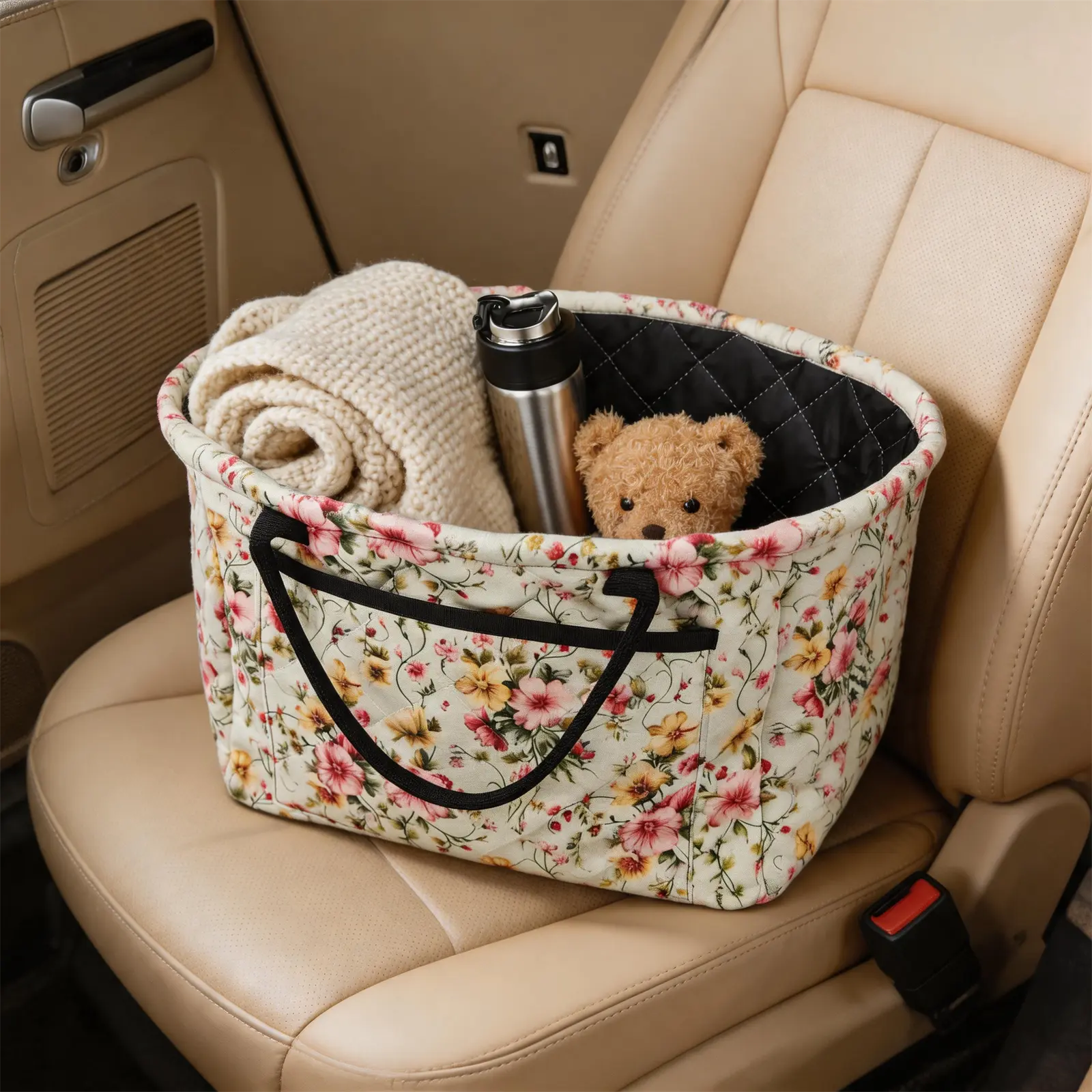 Quilted Fabric Storage Basket Rose Print Organizer, Romantic Floral Fabric Bin for Bedroom Closet Nursery and Bathroom Storage, Cute Laundry Basket Alternative,Elegant Cottagecore Home Decor Accessory for Apartments, Dorm Rooms and Cozy Aesthetic Lovers