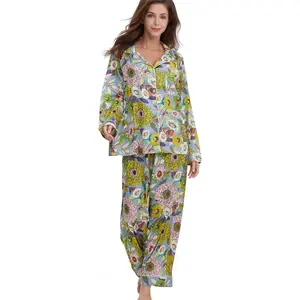 Womens Silk Satin Pajamas Set Button Down 2 Piece Pjs Long Sleeve Oversized Sleepwear with Pockets