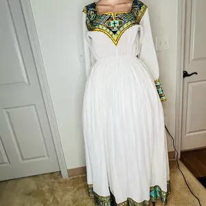 Ethiopian/Eritrean Habesha Dress - መነን ጥበብ with Vibrant Embroidery and Elegant Fit for Cultural Celebrations, Free Size