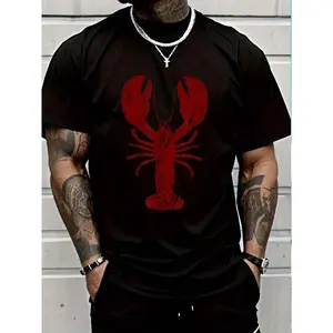 Vintage Lobster Print T-Shirt for Women Men Cotton Clothing