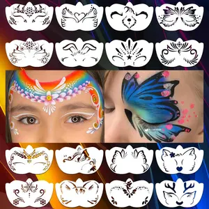16 Piece Face Painting Templates for DIY Decoration, Reusable Hand Drawn Molds, Colorful Hollow Design, Stage Performance Materials